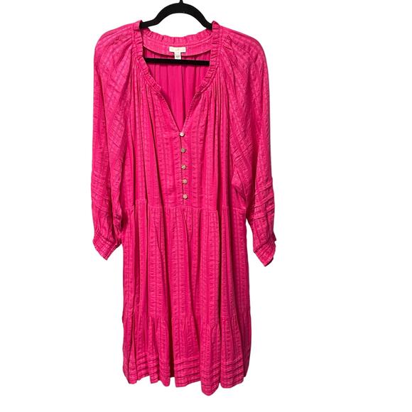 J. Jill Button Front Ruffle Neck Tiered Dress Pink Floral Print Womens 3X - Picture 1 of 7